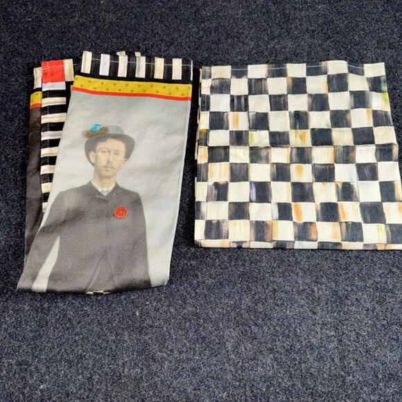 NWOT Mackenzie Childs Courtly Check Cotton Napkin & A Man With A View Dish Towel - Picture 15 of 15